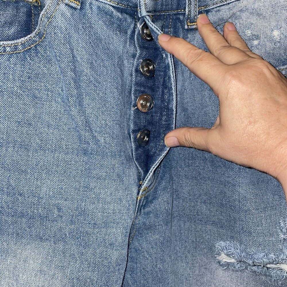 Rue21  Stretch Jeans Size 10 Light Wash Distressed Deconstructed High Rise - Picture 3 of 8